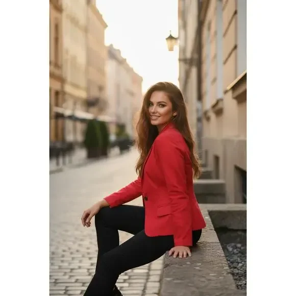 Peyton Jensen Red Blazer Jacket – Tailored Stretch – Size S - Picture 2 of 10